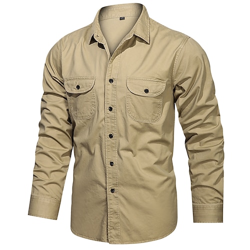 

Men's Hiking Shirt / Button Down Shirts Long Sleeve Square Neck Shirt Outdoor Multi-Pockets Breathable Sweat wicking Cotton Army Green Khaki Dark Blue Hunting Fishing Climbing