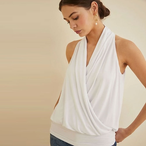 

Women's Tank Top Vest White Plain Sleeveless Daily Weekend Streetwear Casual V Neck Regular S