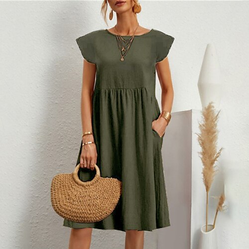 

Women's Casual Dress Holiday Dress Sheath Dress Mini Dress Black Army Green Blue Short Sleeve Pure Color Pocket Spring Summer Crew Neck Stylish Weekend Loose Fit 2023 S M L XL XXL