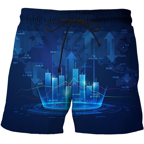 

Men's Casual Fashion Shorts Beach Shorts 3D Print Elastic Drawstring Design Knee Length Pants Daily Holiday Micro-elastic Graphic Technology Pattern Comfort Soft Mid Waist Blue Deep Blue Royal Blue