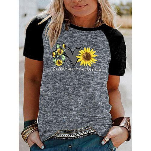 

Women's Plus Size Tops T shirt Sunflower Letter Print Short Sleeve Crewneck Streetwear Daily Going out Polyester Spring Summer Green Blue