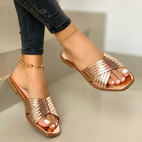 

Women's Sandals Sandals Boots Summer Boots Flat Heel Round Toe Synthetics Loafer Solid Colored Black Gold Champagne