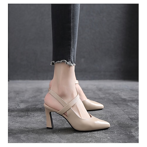 

Women's Sandals Daily Summer Stiletto Heel Pointed Toe Elegant PU Leather Elastic Band Solid Colored Black Khaki Beige