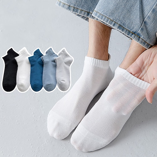 

Comfort Men's Socks Solid Colored Socks Casual Socks Thin Business Light Blue 5 Pairs