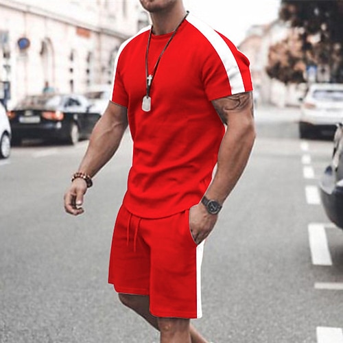 

Men's T-shirt Suits Tracksuit Tennis Shirt Shorts and T Shirt Set Set Color Block Crew Neck Black Blue Red Navy Blue White Outdoor Street Short Sleeve 2 Piece Clothing Apparel Sports Fashion Designer