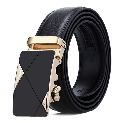 

Men's Leather Belt Genuine Leather Automatic Buckle Geometric Business Casual Party Daily Silver Gold