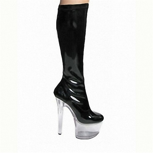 

Women's Boots Daily Beach Stripper Boots Knee High Boots Crotch High Boots Pumps Round Toe Closed Toe PU Leather Zipper Solid Colored Silver White / Silver Black