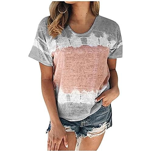 

T Shirts Graphic, Womens Casual T Shirts Tie Dye Gradient Print Tops Short Sleeve Blouse Shirts Round Neck Tee Tops