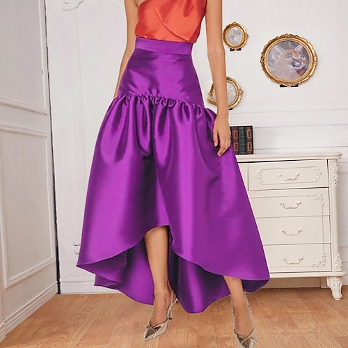 

Women's Skirt Swing Asymmetrical Polyester Purple Skirts Summer Pleated Asymmetric Hem Without Lining Fashion Vacation Casual Daily S M L / Loose Fit