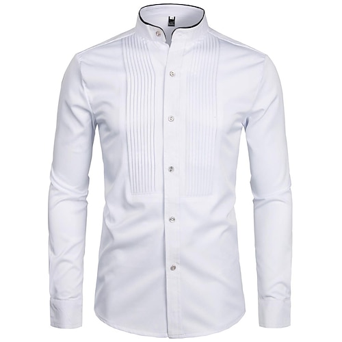 

Men's Tuxedo Shirts Prom Shirt Solid Colored Stand Collar White Black Party Outdoor Long Sleeve Button-Down Clothing Apparel Cotton Fashion Breathable Comfortable / Summer / Spring / Summer