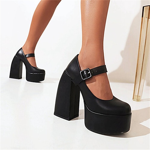 

Women's Heels Daily Summer Chunky Heel Round Toe Minimalism PU Leather Ankle Strap Solid Colored Black Rosy Pink White