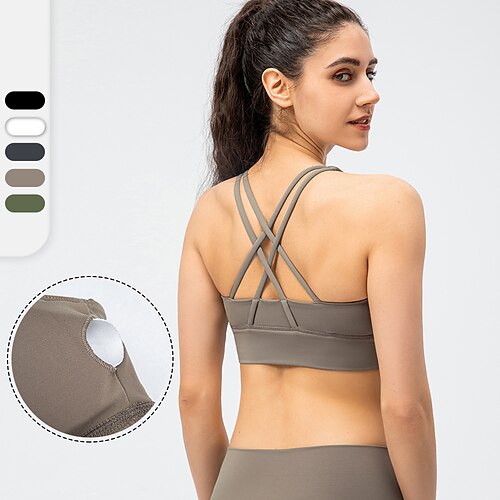 

YUERLIAN Women's Sports Bra Yoga Top Cross Back Yoga Fitness Gym Workout Breathable Quick Dry Comfortable Padded Medium Support White Black Gray Army Green Khaki Solid Color / Stretchy / Wireless
