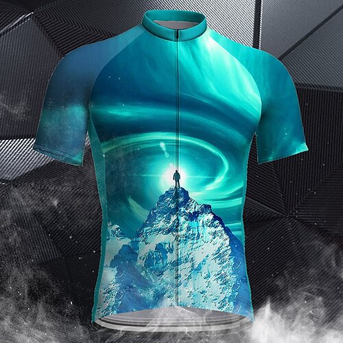 

21Grams Men's Cycling Jersey Short Sleeve Bike Top with 3 Rear Pockets Mountain Bike MTB Road Bike Cycling Breathable Quick Dry Moisture Wicking Reflective Strips Green Dark Green Blue 3D Polyester