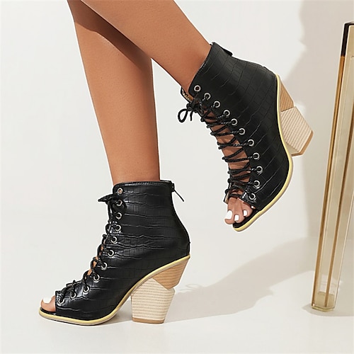 

Women's Boots Daily Sandals Boots Summer Boots Lace Up Boots Booties Ankle Boots Summer Wedge Heel Peep Toe Minimalism PU Leather Zipper Solid Colored Black Rosy Pink Brown