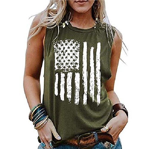 

BOMYTAO 4th of July Tank Tops Shirts for Women American US Flag Patriotic Tank Top Shirt (Army Green, Small)