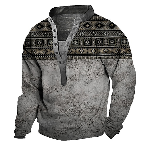 

Men's Unisex Sweatshirt Pullover Gray Standing Collar Bohemian Style Graphic Prints Print Casual Daily Sports 3D Print Vintage Streetwear Designer Spring & Summer Clothing Apparel Hoodies Sweatshirts