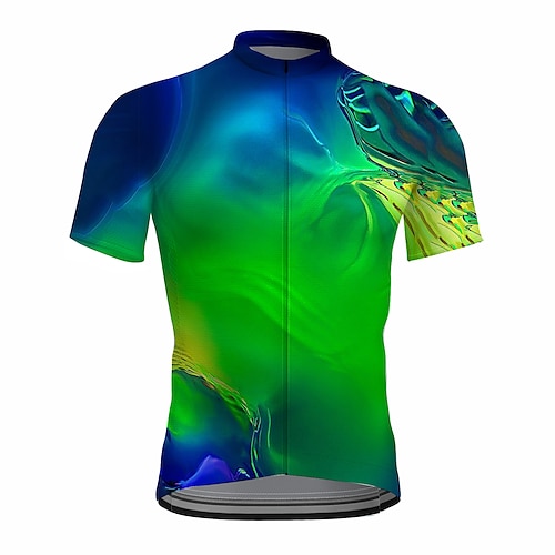 

21Grams Men's Cycling Jersey Short Sleeve Bike Top with 3 Rear Pockets Mountain Bike MTB Road Bike Cycling Breathable Quick Dry Moisture Wicking Reflective Strips Green Yellow Sky Blue Gradient