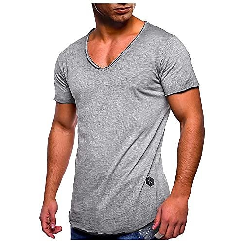 

mænds casual v-hals skjorter ensfarvede korte ærmer t-shirts sommer slim fit toppe stor og høj t-shirt grå