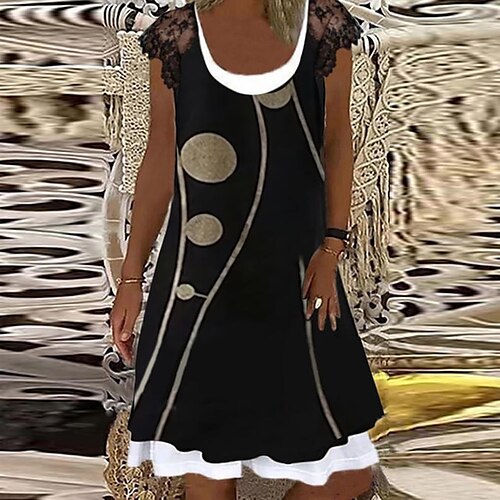 

Women's Casual Dress Mini Dress Black Yellow Brown Sleeveless Floral Fake two piece Spring Summer Crew Neck Loose Fit 2022 S M L XL XXL 3XL