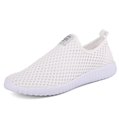 

Women's Unisex Sneakers Plus Size White Shoes Daily Summer Flat Heel Round Toe Casual Minimalism Walking Shoes Mesh Loafer Solid Colored Black / White Black White
