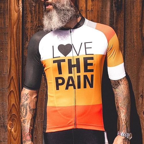 

21Grams Men's Cycling Jersey Short Sleeve Bike Top with 3 Rear Pockets Mountain Bike MTB Road Bike Cycling Breathable Quick Dry Moisture Wicking Reflective Strips Orange Color Block Heart Polyester