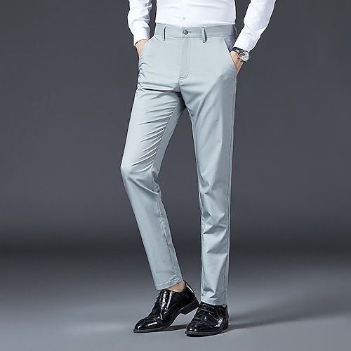 

Men's Dress Pants Full Length Micro-elastic Regular Fit Solid Colored Blue Khaki Light gray 2022 / Cotton Blend