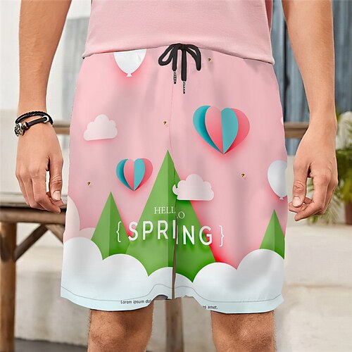 

Men's Casual Fashion Shorts Beach Shorts 3D Print Elastic Drawstring Design Knee Length Pants Daily Holiday Micro-elastic Graphic Heart Comfort Soft Mid Waist Pink M L XL XXL