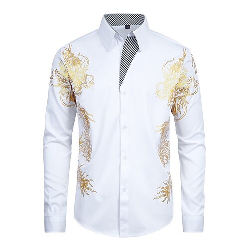 

Men's Tuxedo Shirts Print Dragon Turndown Party Street Button-Down Print Long Sleeve Tops Fashion Breathable Comfortable White Summer Shirts
