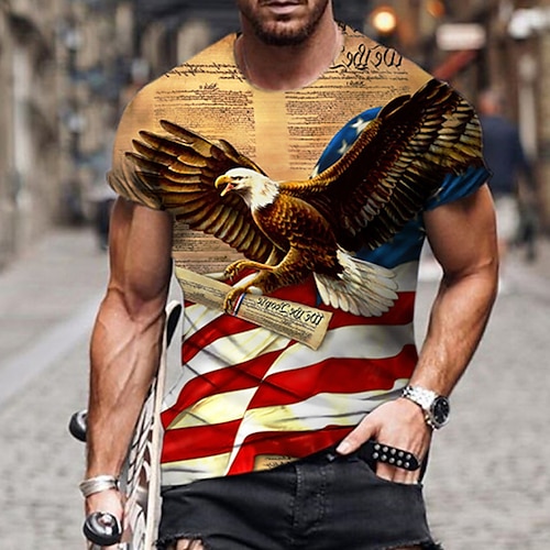

Men's Unisex T shirt Tee Graphic Prints Eagle National Flag Crew Neck Red 3D Print Outdoor Street Short Sleeve Print Clothing Apparel Sports Designer Casual Big and Tall / Summer / Summer