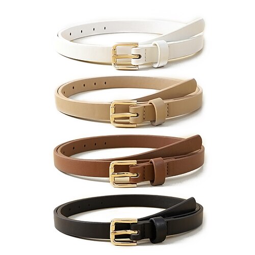

4 PCS Women's Belt Set PU Leather Prong Buckle D-ring Classic Work Multicolor
