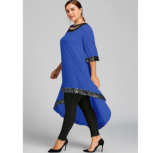 

Women's Sequin Dress Holiday Dress Swing Dress Midi Dress Black Blue Wine Half Sleeve Pure Color Sequins Fall Spring Crew Neck Basic XL XXL 3XL 4XL 5XL