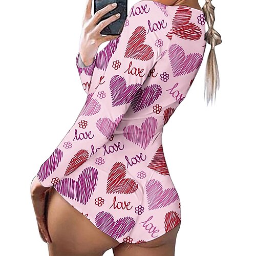 

Women's Pajamas Onesies Jumpsuits Nighty Heart Lip Fashion Simple Comfort Home Daily Bed Polyester Breathable Gift V Wire Long Sleeve Fall Spring Light Pink Black Red / Pjs / Print