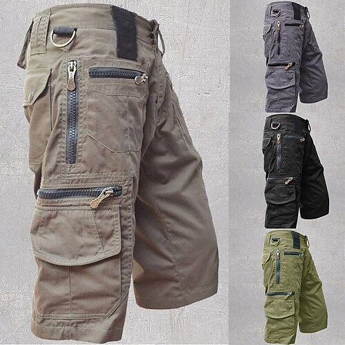 

Men's Stylish Streetwear Straight Shorts Cargo Shorts Multiple Pockets Knee Length Pants Casual Daily Micro-elastic Solid Color Breathable Outdoor Mid Waist Green Black Light Brown Dark Gray M L XL