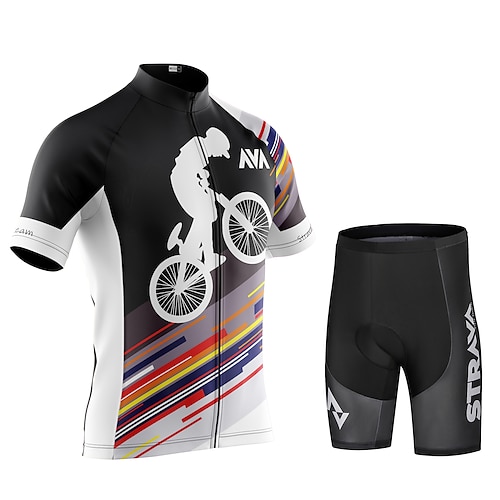 

CAWANFLY Men's Cycling Jersey with Shorts Short Sleeve Mountain Bike MTB Road Bike Cycling Black White Bike Padded Shorts / Chamois Clothing Suit UV Resistant 3D Pad Anatomic Design Ultraviolet