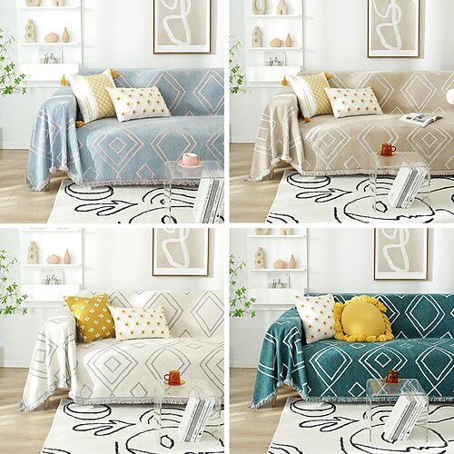 

Sofa Blanket Throw Green Couch Towel for Pet Slipcover Sectional Couch Armchair Loveseat 4 or 3 Seater L Shape with Tassels Dust-Proof Non-Slip Protector