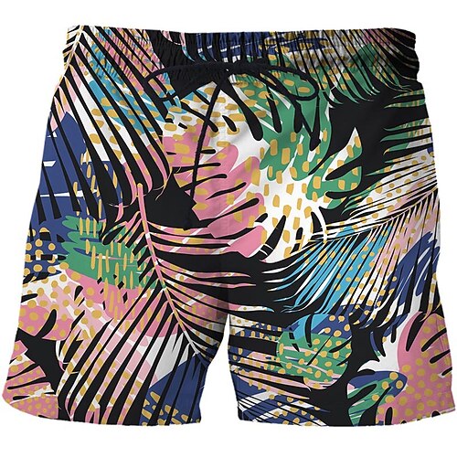 

Men's Casual Fashion Shorts Beach Shorts 3D Print Elastic Drawstring Design Knee Length Pants Daily Holiday Micro-elastic Graphic Leaf Comfort Soft Mid Waist Green Blue Pink Red M L XL XXL 3XL