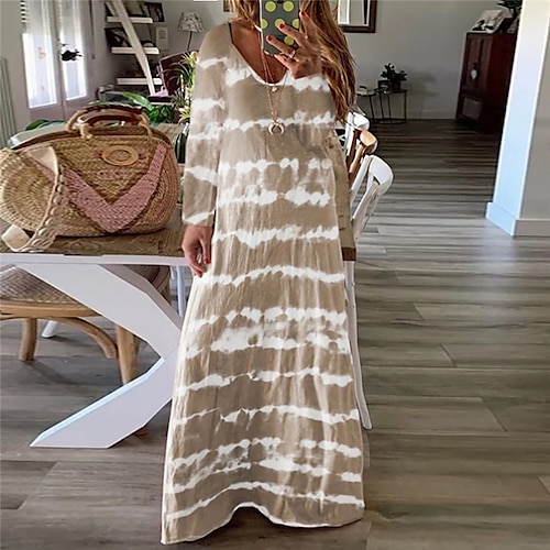 

Women's Plus Size T Shirt Dress Tee Dress Tie Dye V Neck Print Long Sleeve Fall Spring Casual Maxi long Dress Causal Daily Dress