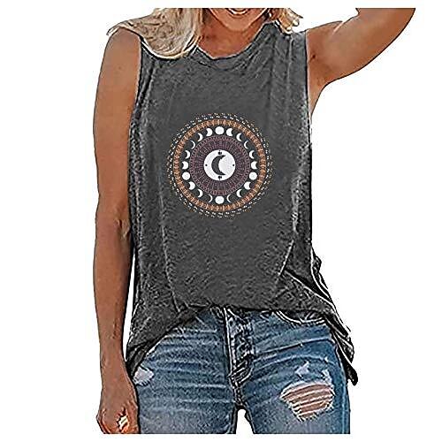 

Sleeveless Shirts for Women, Womens Tank Tops Moon Sunflower Series Printing Casual Tee Tops Loose Pullover Tank Shirt