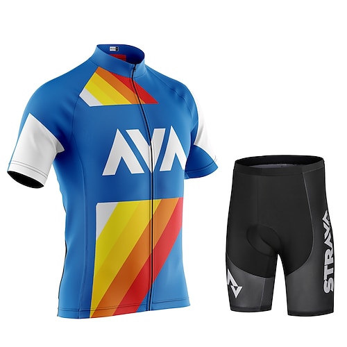 

CAWANFLY Men's Cycling Jersey with Shorts Short Sleeve Mountain Bike MTB Road Bike Cycling Blue White Bike Padded Shorts / Chamois Clothing Suit UV Resistant 3D Pad Anatomic Design Ultraviolet