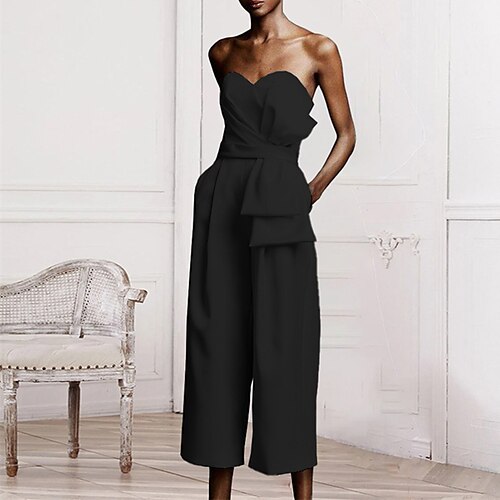 

Women's Jumpsuit Backless Pocket Solid Color Strapless Streetwear Party Street Regular Fit Sleeveless White Black S M L Fall