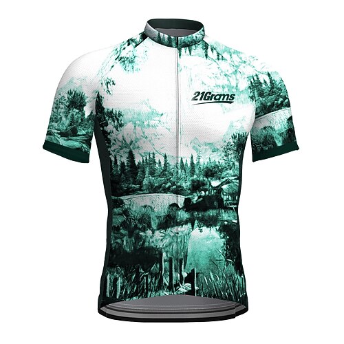 

21Grams Men's Cycling Jersey Short Sleeve Bike Top with 3 Rear Pockets Mountain Bike MTB Road Bike Cycling Breathable Quick Dry Moisture Wicking Reflective Strips Green Red Blue 3D Polyester Spandex