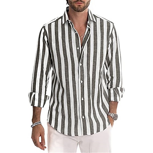 

Men's Casual Shirt Striped Turndown Street Casual Button-Down Long Sleeve Tops Casual Fashion Breathable Comfortable Green Blue Gray / Spring / Summer