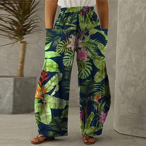 

Women's Plus Size Harem Chinos Pocket Print Floral Casual Folk Style Casual Daily High Full Length Fall Spring Green Black Blue L XL XXL 3XL