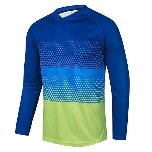 

CAWANFLY Men's Cycling Jersey Long Sleeve Mountain Bike MTB Road Bike Cycling Blue Color Block Bike UV Resistant Breathable Anatomic Design Ultraviolet Resistant Quick Dry Polyester Sports Color Block