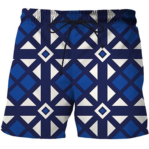 

Men's Casual Fashion Shorts Beach Shorts 3D Print Elastic Drawstring Design Knee Length Pants Daily Holiday Micro-elastic Graphic Lattice Comfort Soft Mid Waist Blue White Royal Blue Dark Blue M L XL