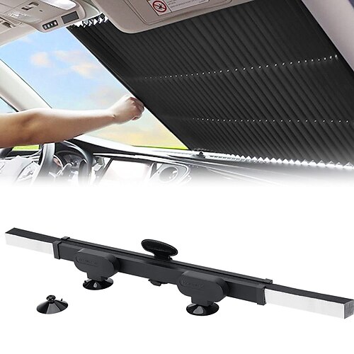 

Retractable Windshield Sun Shade for Car Cordless Cellular Sun Visor Protector Blocks 99% UV Rays to Keep The Vehicle Cool Honeycomb Sunshade Fits Various Models with 3 Suction Cups (65CM/25.6IN)