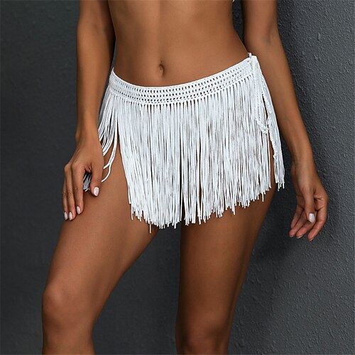 

Women's Swimwear Cover Up Swim Shorts Normal Swimsuit Tassel Pure Color White Black Khaki Orange Bathing Suits New Vacation Fashion / Sexy / Modern