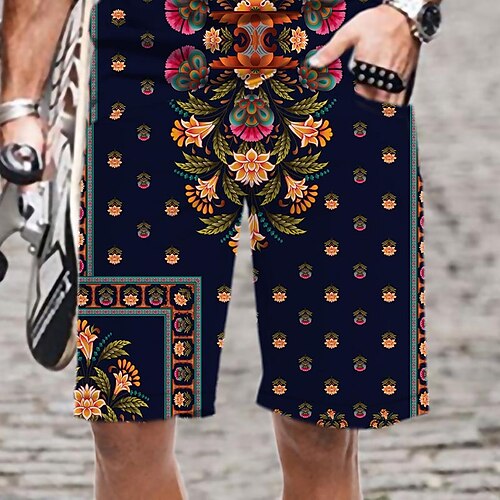 

Men's Casual Fashion Shorts Beach Shorts 3D Print Elastic Drawstring Design Knee Length Pants Daily Holiday Micro-elastic Graphic Flower / Floral Comfort Soft Mid Waist Green Black Pink Brown M L XL