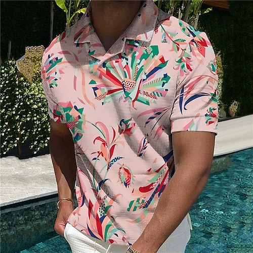 

Men's Collar Polo Shirt Golf Shirt Floral Turndown Purple Pink Yellow 3D Print Casual Daily Short Sleeve Print Clothing Apparel Fashion Designer Casual Breathable / Sports