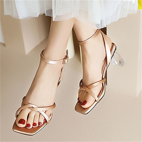 

Women's Sandals Ankle Strap Sandals Daily Summer Chunky Heel Ankle Strap Heel Open Toe Minimalism Patent Leather Ankle Strap Solid Colored Almond Yellow Purple